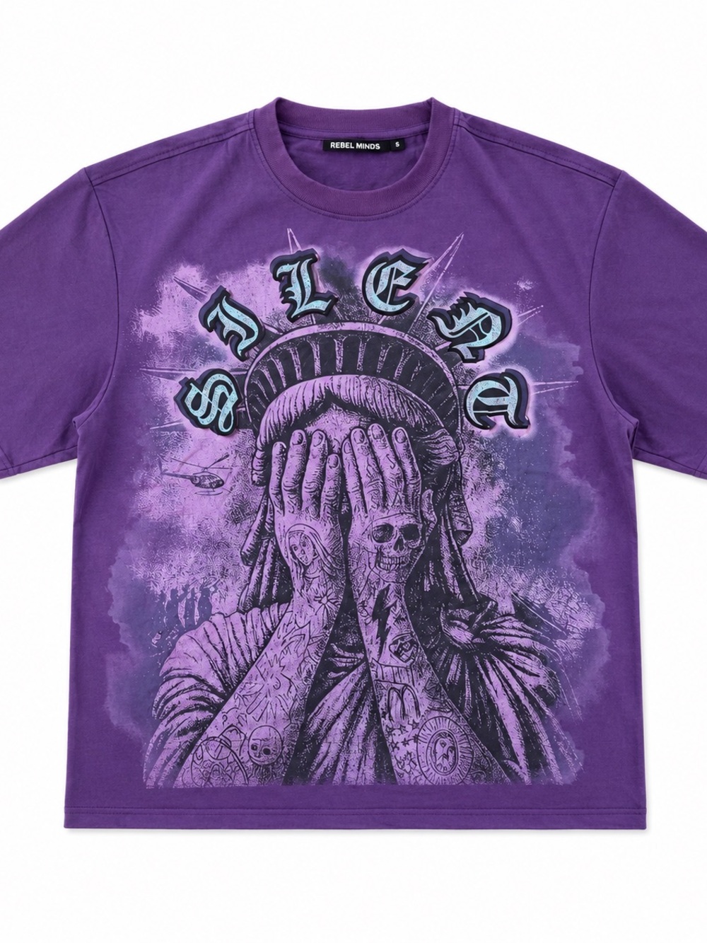 Rebel Minds Purple Short-Sleeve Graphic Tee with Statue Motif